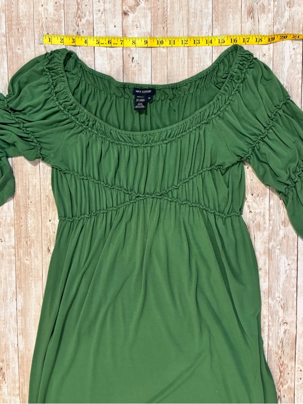 Max Edition Olive Green Ruched Midi Dress - Picture 3 of 7